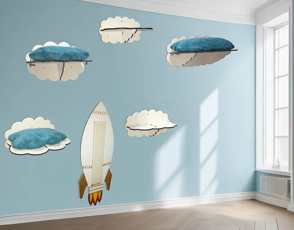 Kociostrada stworzona z półek dla kotów i drapaka